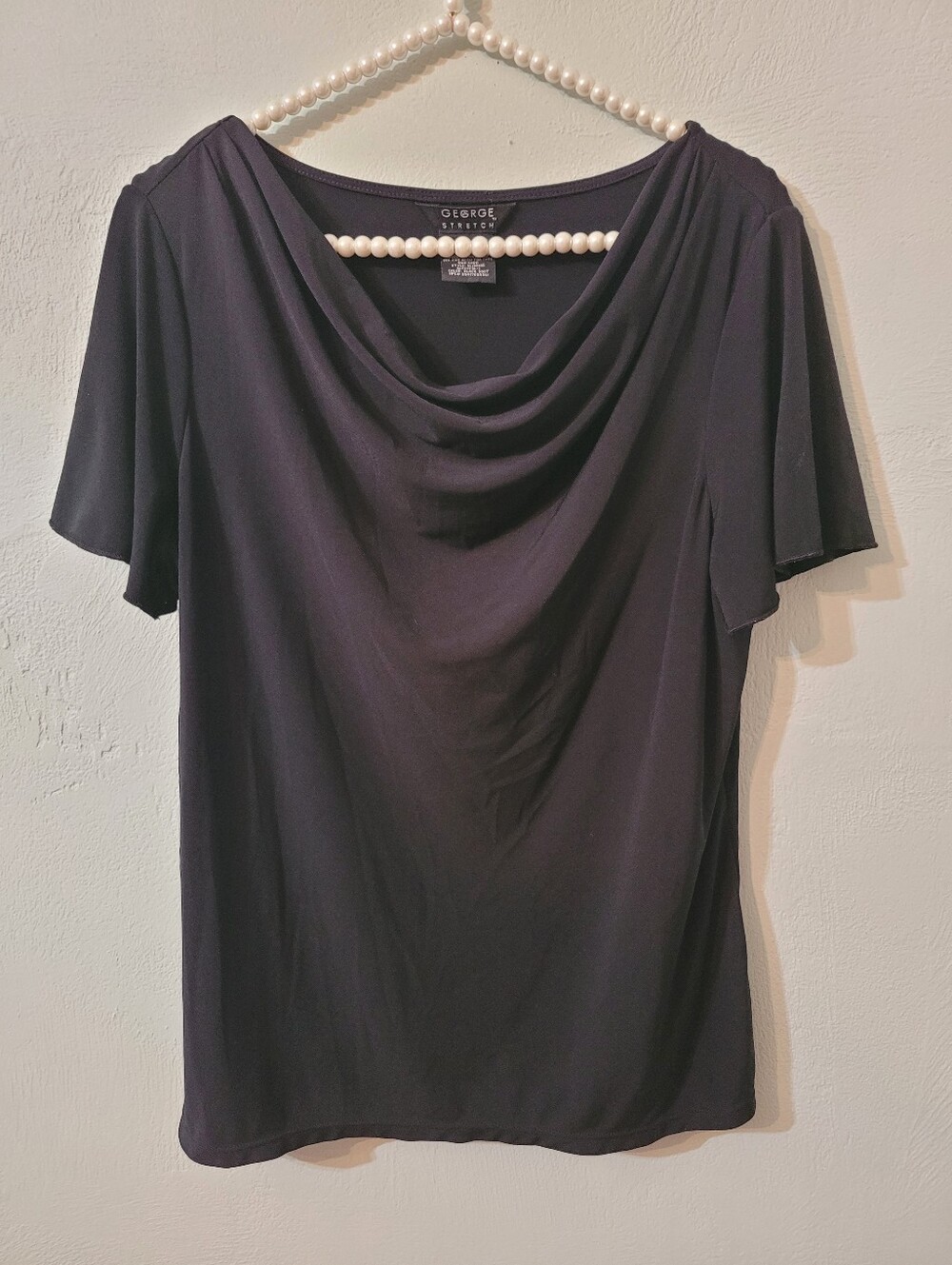 George Stretch Unique And Versatile Drape Front Black Top Size XL!